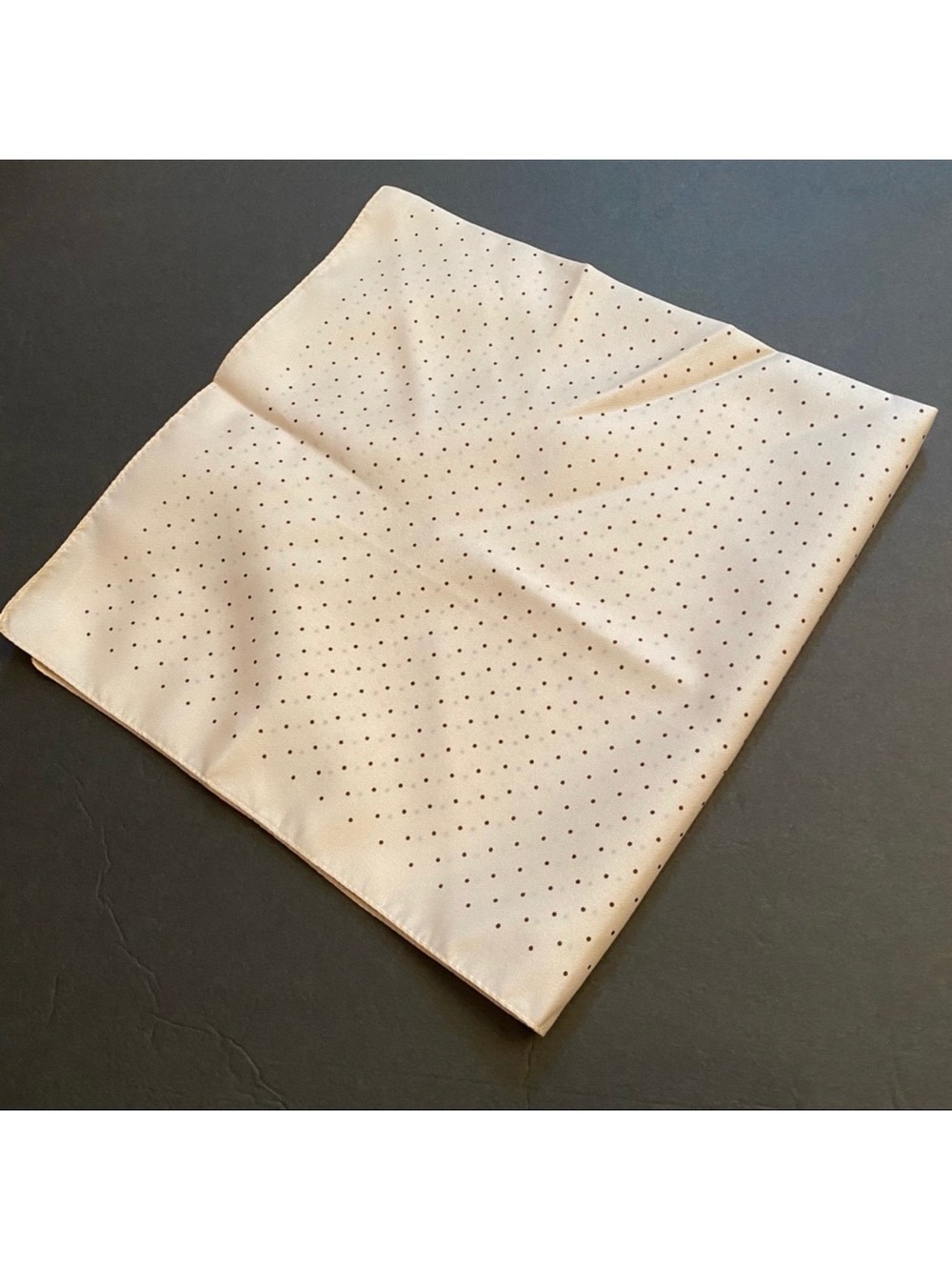 VINTAGE SCARF CREAM BROWN DOT POLYESTER ITALY SQUARE ACCESSORY
